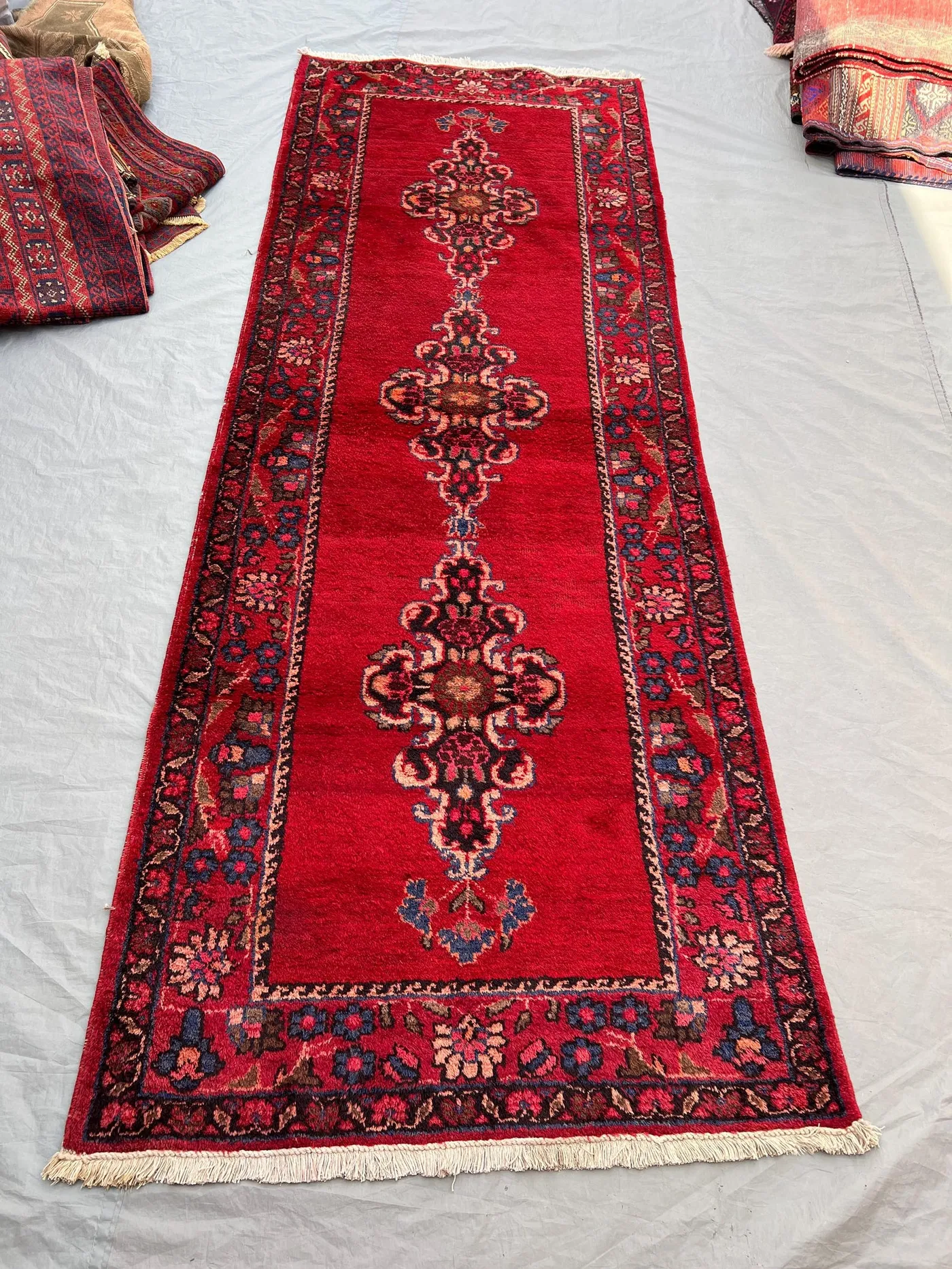 3'6x9'10 ft Vintage Afghan Hand-Knotted Rug – Red Geometric Floral Design, Tribal Motifs, Handmade, Boho Home Decor, Cozy Living Room Accent