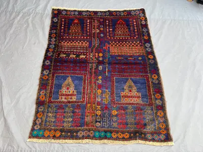 3'9x4'10 ft Vintage Afghan Rug – Tribal Geometric Design, Colorful Motifs, Handmade Rug, Boho Home Decor, Cozy