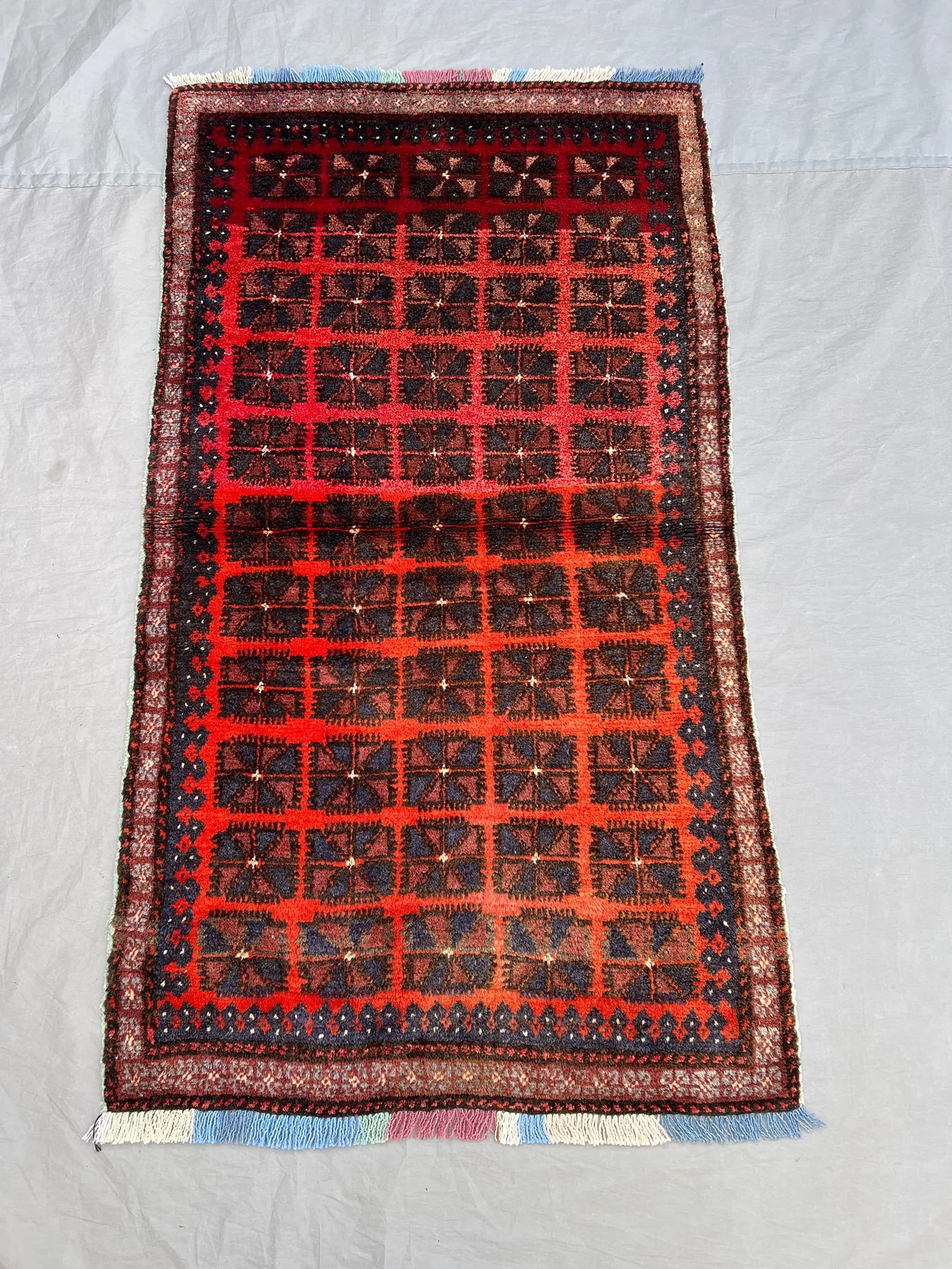 2'6x4'6 ft Vintage Afghan Rug – Red Geometric Design, Tribal Motifs, Handmade, Boho Decor, Cozy Living Room Accent, Decorative Tribal Rug