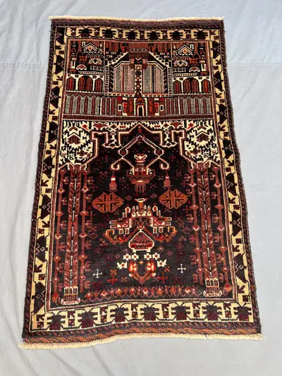 2'10x4'10 ft Vintage Afghan Prayer Rug – Traditional Geometric & Tribal Design, Handmade Rug, Boho Home Decor,