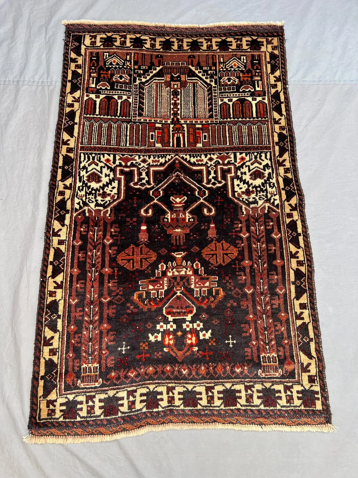 2'10x4'10 ft Vintage Afghan Prayer Rug – Traditional Geometric & Tribal Design, Handmade Rug, Boho Home Decor, Cozy Accent for Living Room