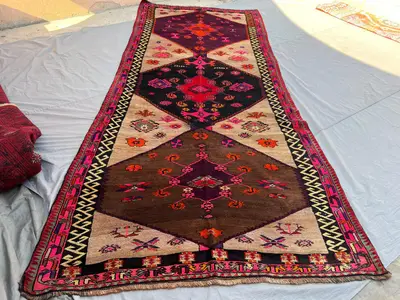 5'9x13'7 Vintage Afghan Hand Knotted Wool Runner Rug | Multicolor Tribal Diamond Medallion Hallway Runner | No