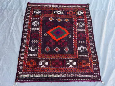 3.4x3.9 ft Vintage Afghan Kilim Rug, Handwoven Wool, Geometric Tribal Design, Decorative Accent, Ideal for Liv