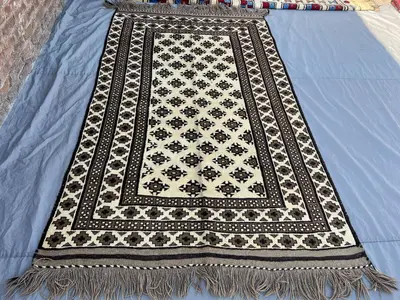 5'1x8'6 ft Vintage Afghan Kilim Rug, Handmade Flatweave Wool Rug, Tribal Geometric Carpet, Neutral Brown Ivory