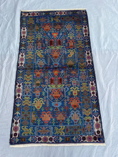 2'8×4'9 ft Vintage Afghan Handwoven Wool Rug Allover Vase and Floral Tree of Life Design Colorful Boho Accent 