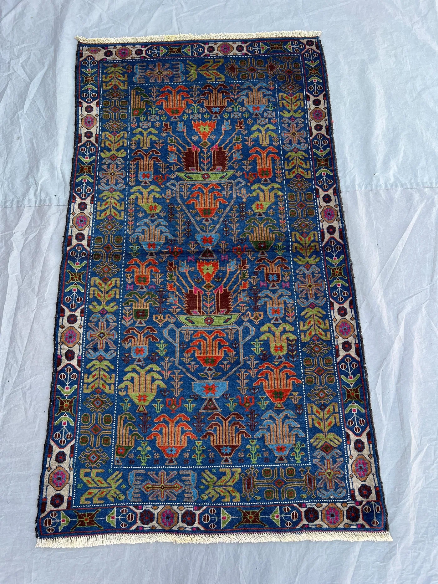 2'8×4'9 ft Vintage Afghan Handwoven Wool Rug Allover Vase and Floral Tree of Life Design Colorful Boho Accent Rug Living Room Bedroom