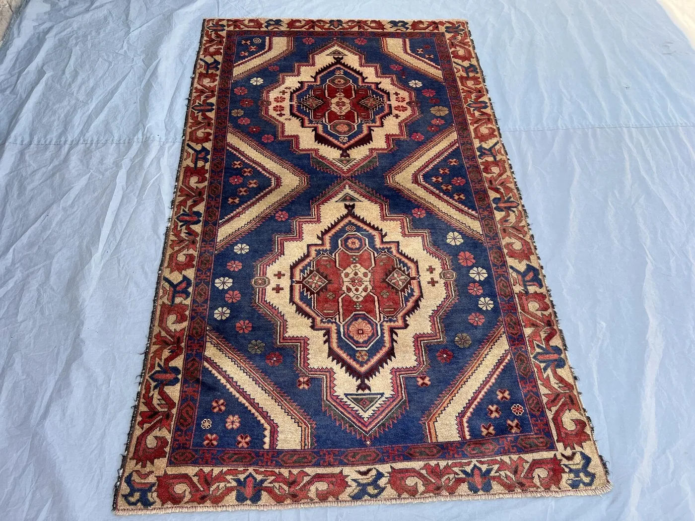 4×6'9 ft Vintage Afghan Kazak Style Handwoven Tribal Wool Rug Double Diamond Medallion Geometric Floral Design Living Room Accent Rug