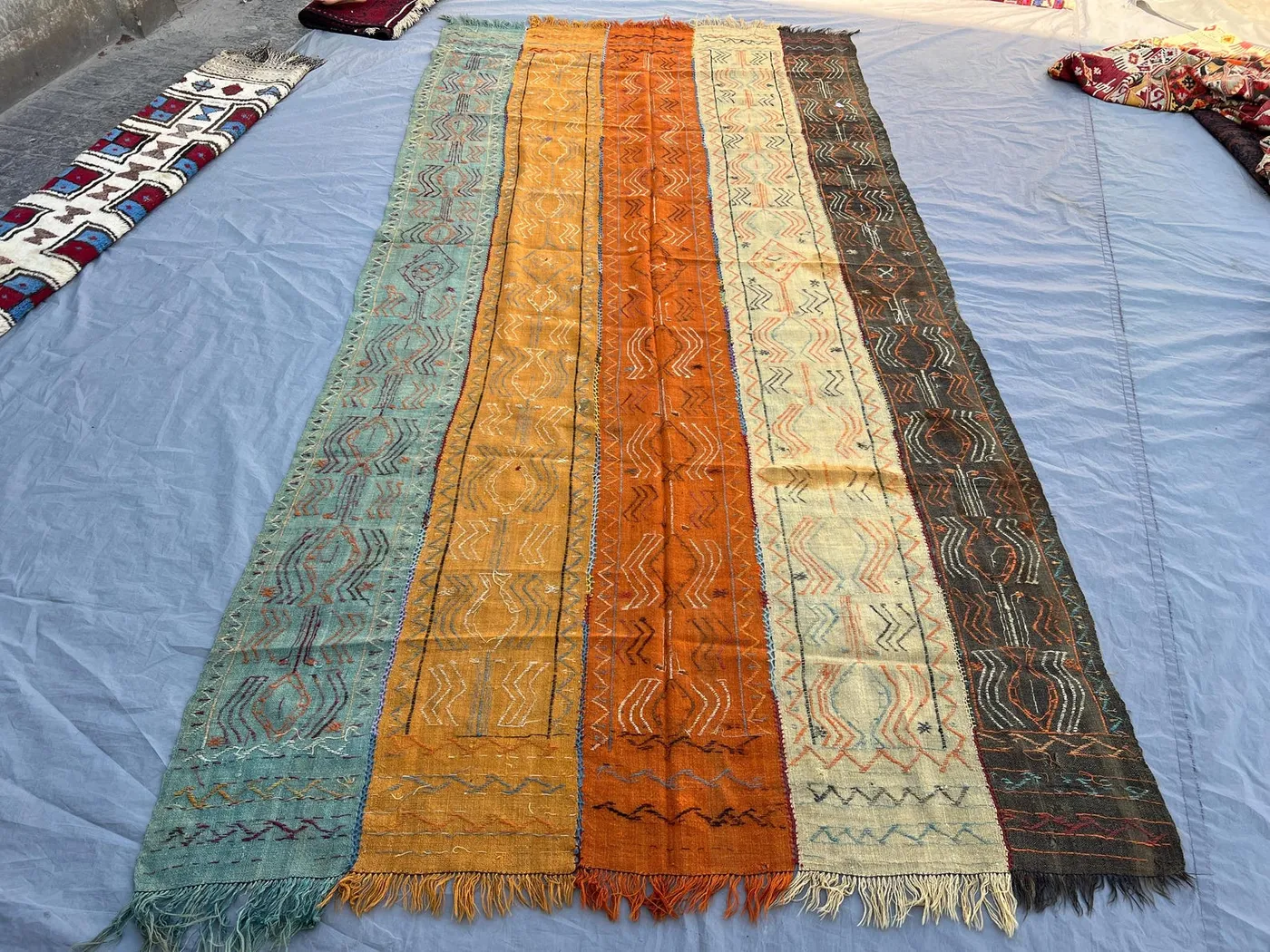 5'4x11'4 ft Vintage Afghan Kilim Runner Striped Geometric Design, Multicolor, Handmade, Home Decor, Cozy Living Room Accent Decorative Kilim