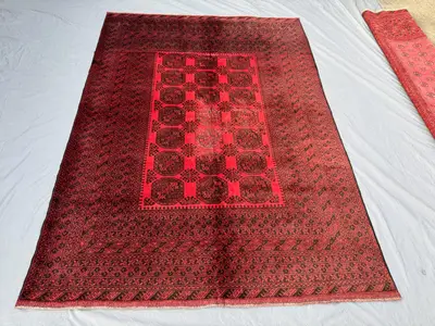 Red 7x10 Feet Geometric Turkoman Rug Traditional Afghan Hand Knotted Area Rug Living Room Bedroom Vintage Trib