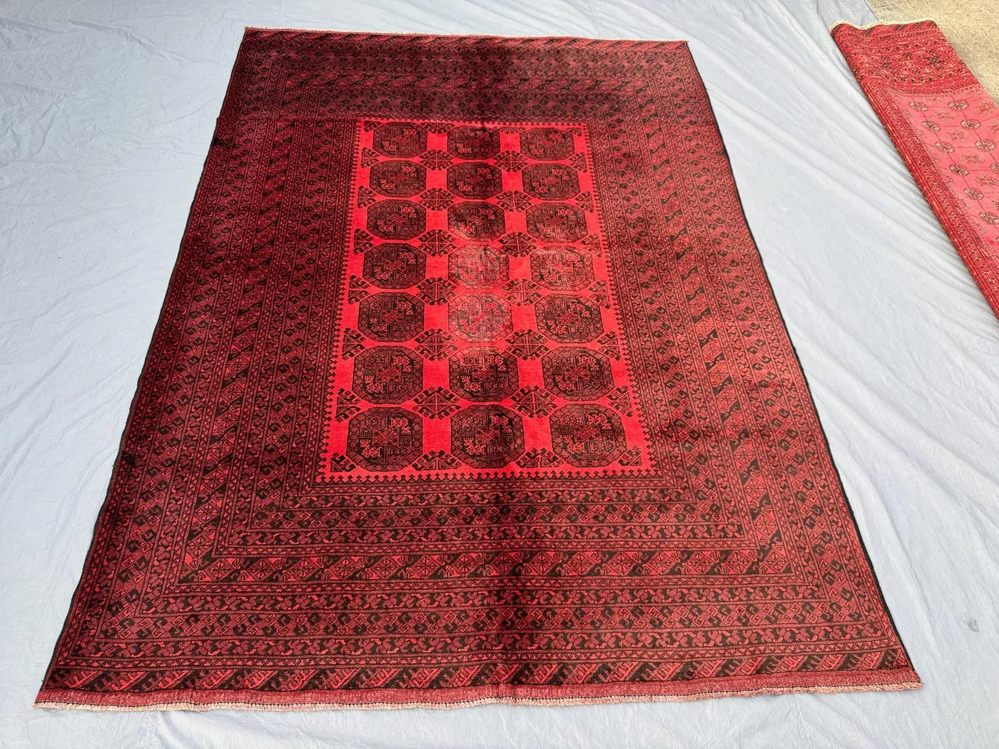 Red 7x10 Feet Geometric Turkoman Rug Traditional Afghan Hand Knotted Area Rug Living Room Bedroom Vintage Tribal Oriental Decor