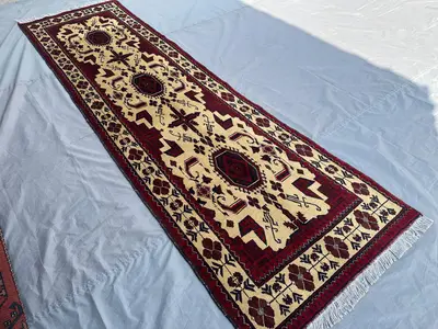 Handmade Afghan Tribal Runner 3x10 Wool Hallway Rug | New Turkmen Runner Carpet | Geometric Turkmen Design | R