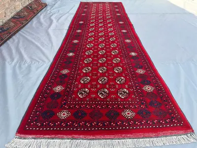 Handmade Afghan Tribal Runner 2'9x9'9 ft Wool Hallway Rug | New Turkmen Runner Carpet | Geometric Mowri Design