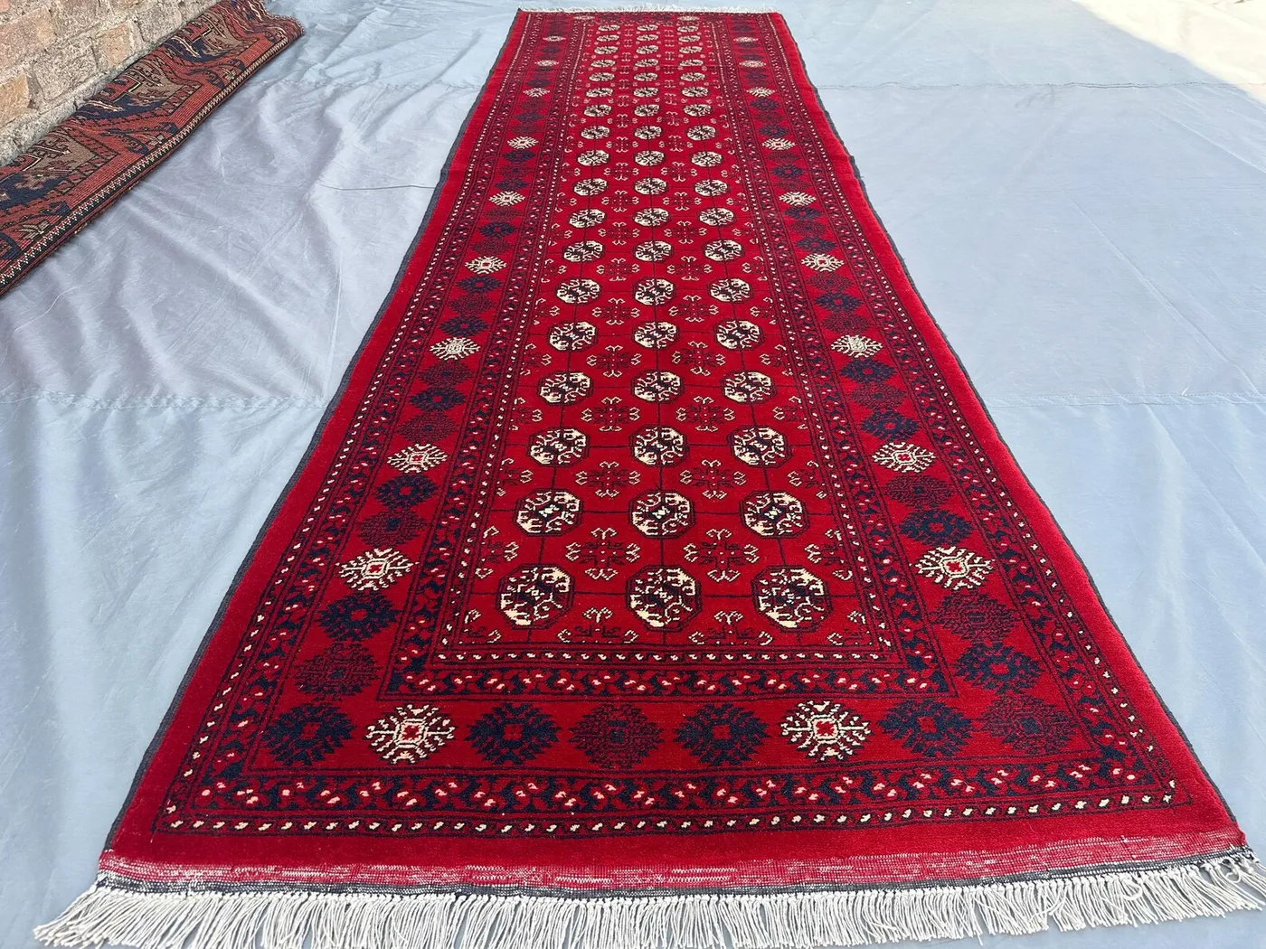 Handmade Afghan Tribal Runner 2'9x9'9 ft Wool Hallway Rug | New Turkmen Runner Carpet | Geometric Mowri Design | Red Runner, Hallway Rug