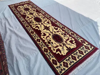 Handmade Afghan Tribal Runner 2'9" x 9'5 ft | Wool Hallway Rug | New Turkmen Runner Carpet | Geometric Turkmen