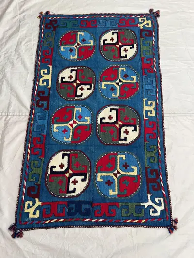 2'10x4'11 ft Vintage Afghan Kilim Rug, Handmade Flatweave Wool Rug, Tribal Panel Kilim, Blue Red Accent Rug, B
