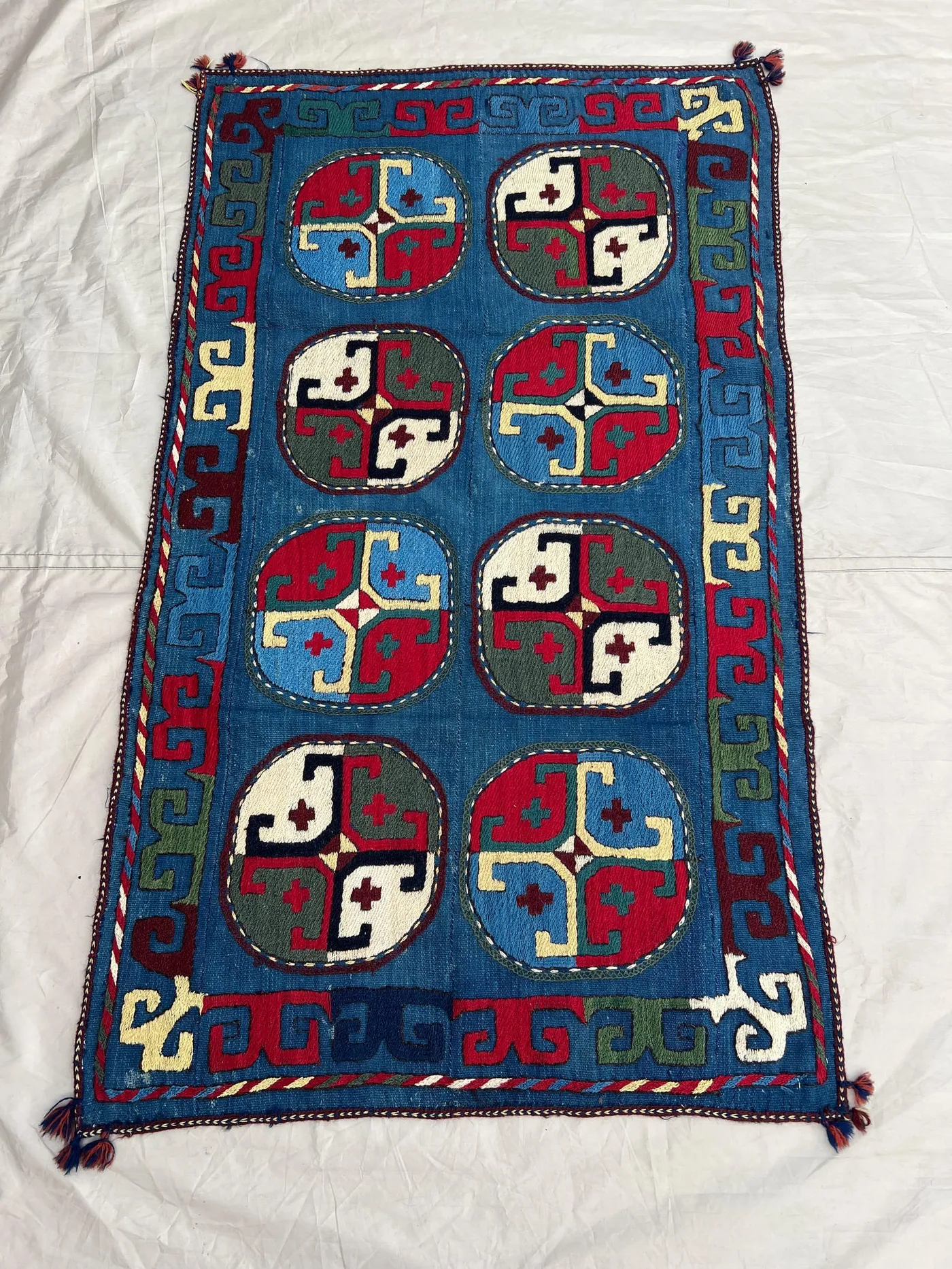 2'10x4'11 ft Vintage Afghan Kilim Rug, Handmade Flatweave Wool Rug, Tribal Panel Kilim, Blue Red Accent Rug, Boho Entryway Decor