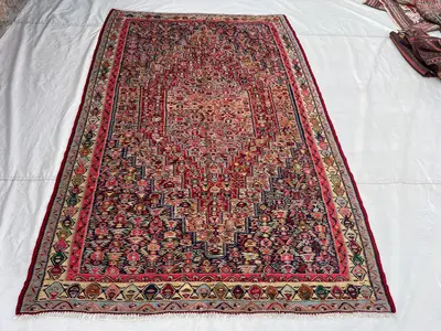 5'2x7'10 Ft Vintage Afghan Kilim Rug Red Multicolor All-Over Floral Geometric Flatweave Handwoven Wool Area Ru
