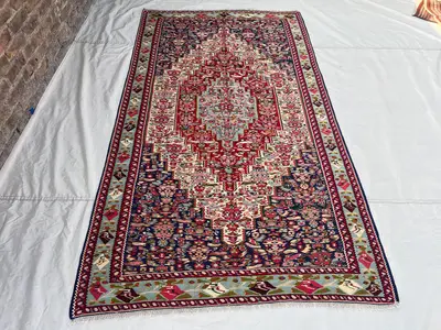 4'8x8'7 ft Vintage Afghan Kilim Rug, Handmade Flatweave Wool Rug, Floral Medallion Kilim Carpet, Red Blue Area