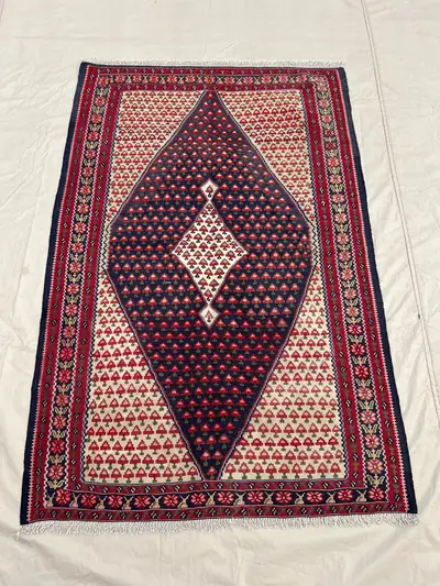 3'5x5'1 Antique Afghan Baluchi Kilim Rug - Handwoven Flatweave, Red & Blue Geometric Design Vintage Boho Home 