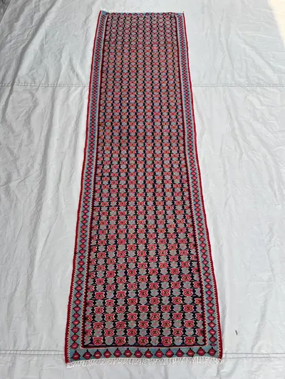 2'2x7'4 ft Vintage Afghan Handwoven Kilim Flatweave Rug Tribal Geomatric Design - Ideal for Living Room, Hallw