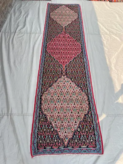 2'5"x9'6" Vintage Afghan Baluchi Handwoven Kilim Flatweave – Authentic Tribal Runner Rug, Colorful Geometric P