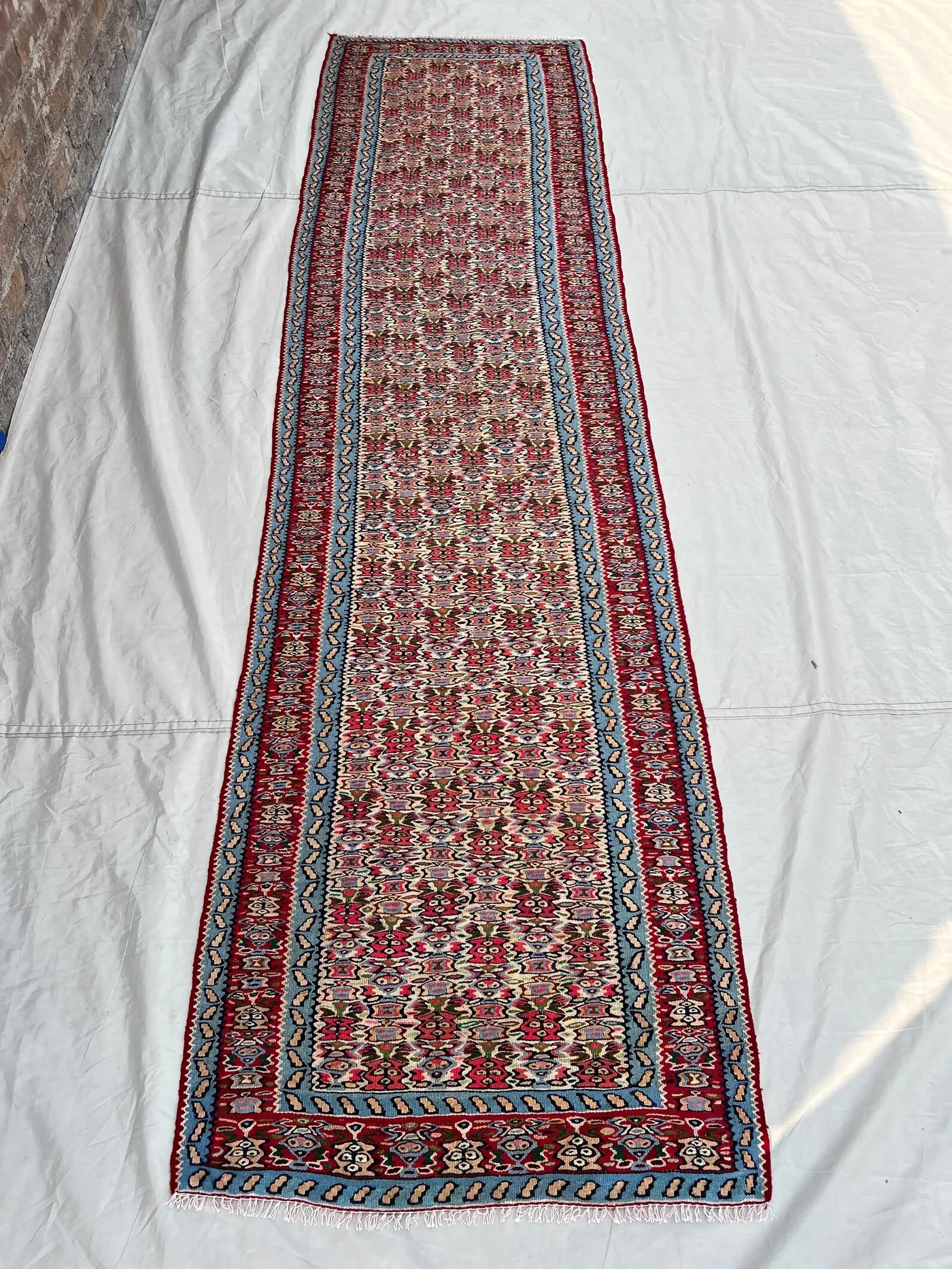 2'6x9'7 ft Afghan Kilim Runner Flatweave - Vibrant Geometric Design, Perfect for Hallway, Entryway Farmhouse Decor, Kitchen Rug