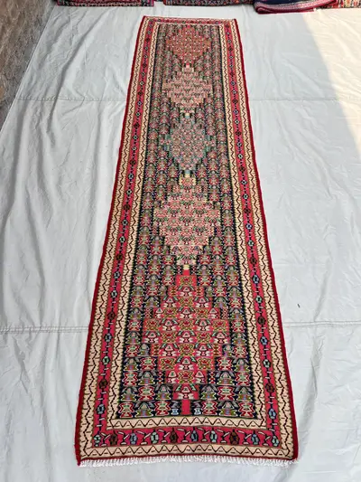 2'6x9'7 ft Vintage Afghan Handwoven Kilim Flatweave | Traditional Red & Multi-Colored Tribal Geomatric Design 