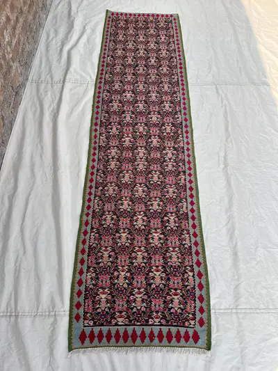 2'1x8 ft Vintage Handwoven Afghan Baluchi Kilim Flatweave, Geometric Tribal Wool Hallway Runner Boho Home Deco