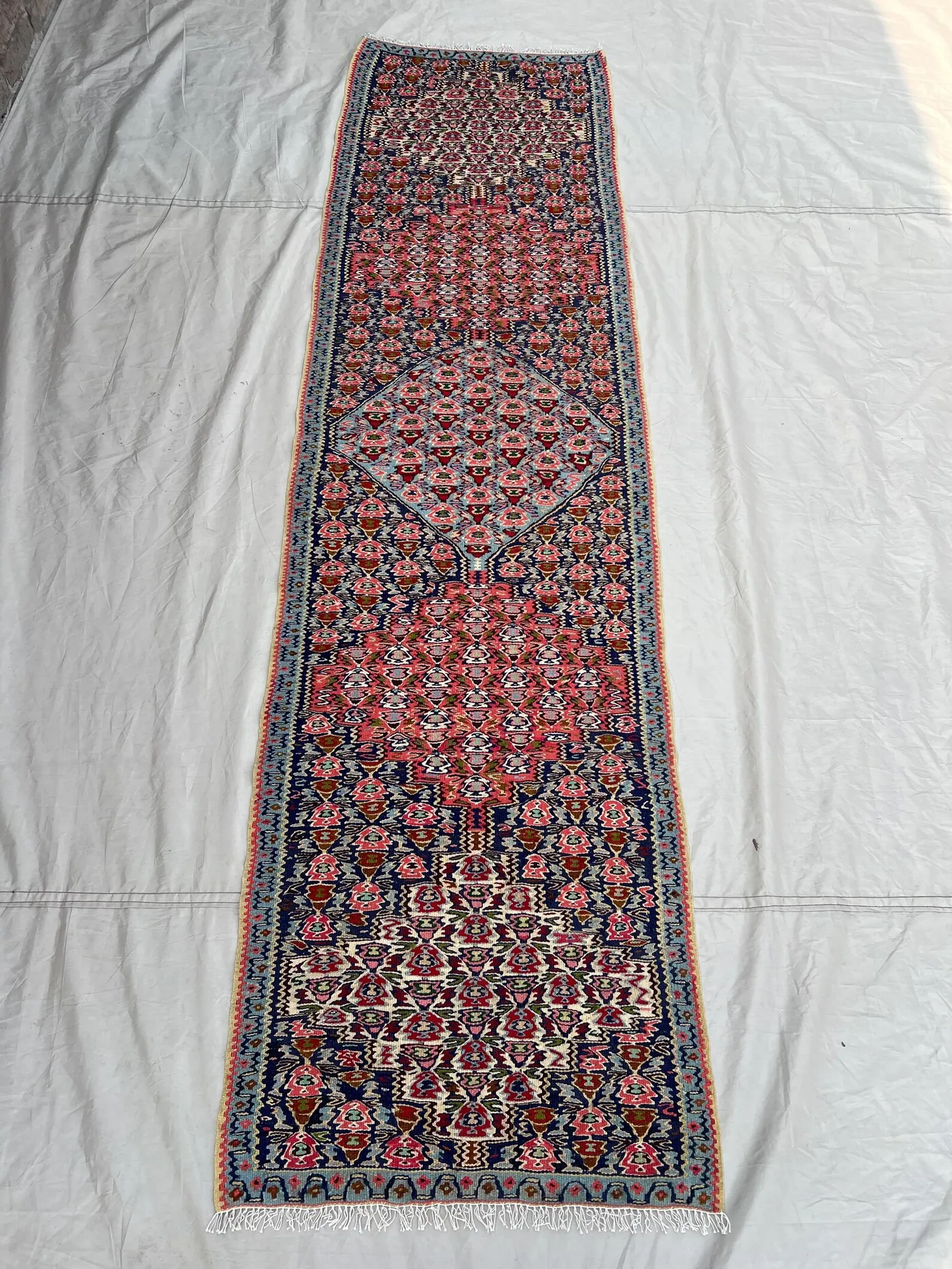 2'1x7'10 ft Vintage Afghan Baluchi Kilim Runner Rug - Flatweave Bold Geometric Design, Ideal for Hallway or Entryway
