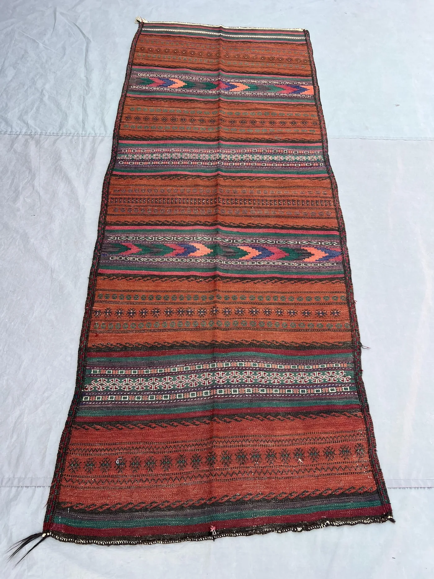 3'2x8 ft Vintage Afghan Kilim Runner, Handmade Flatweave Wool Rug, Long Hallway Runner Rug, Tribal Striped Carpet, Boho Home Decor