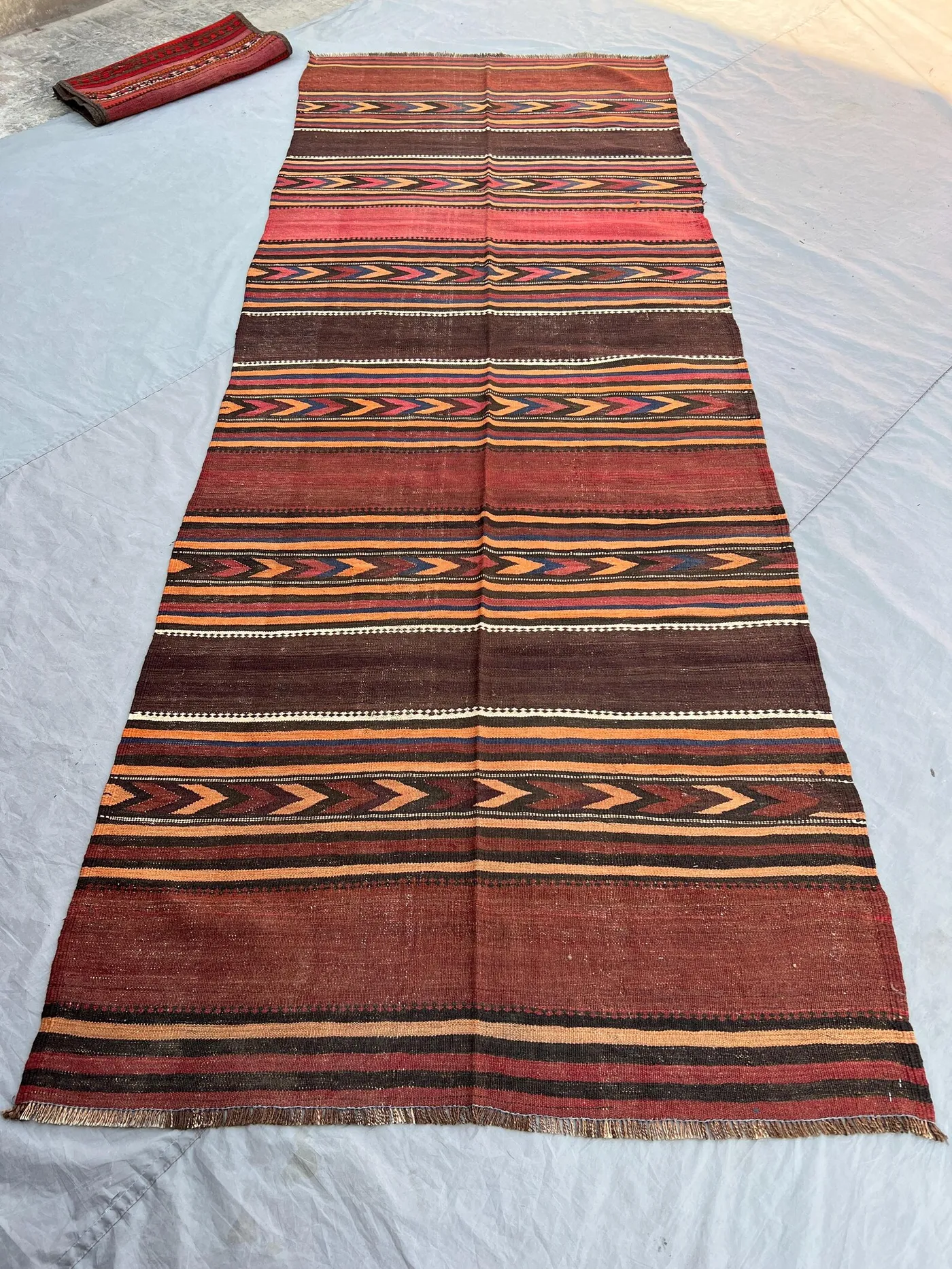 4x12'2 ft Vintage Afghan Kilim Runner, Handmade Flatweave Wool Rug, Long Hallway Runner Rug, Tribal Striped Carpet, Boho Home Decor