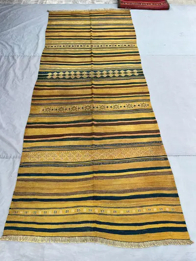 4x10'8 ft Vintage Afghan Kilim Runner, Handmade Flatweave Wool Rug, Long Hallway Runner Rug, Striped Tribal Ca