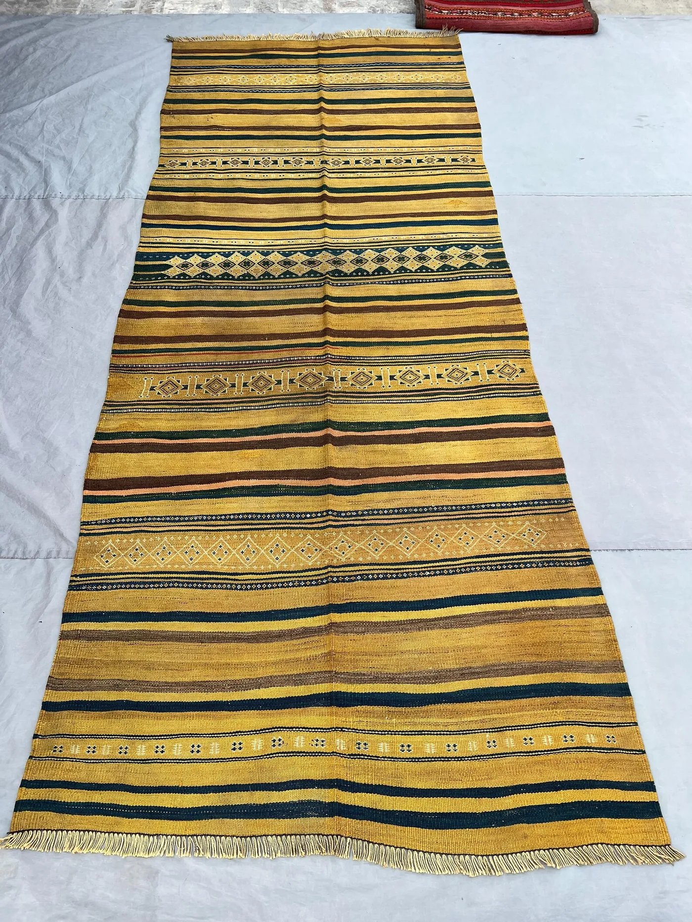 4x10'8 ft Vintage Afghan Kilim Runner, Handmade Flatweave Wool Rug, Long Hallway Runner Rug, Striped Tribal Carpet, Boho Home Decor