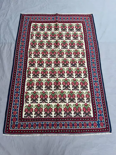 3'8x5'4 ft Vintage Afghan Baluchi Handwoven Flatweave - Floral Geometric Design, Traditional Oreintal Tribal W