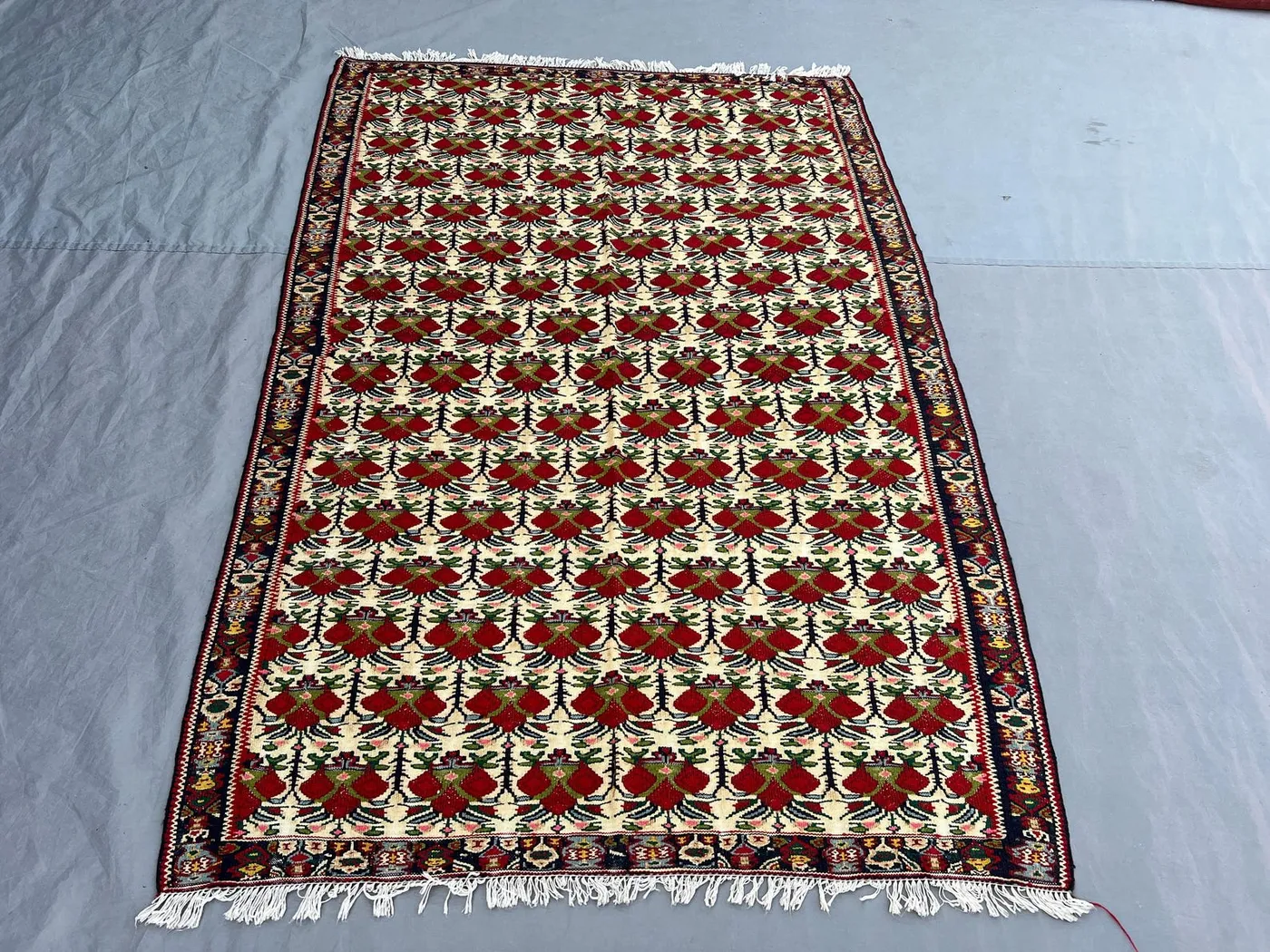4'5x6'8 ft Vintage Afghan Rug, Handwoven Wool, Floral Design with Intricate Borders, Handknotted, Ideal for Living Room, Bedroom,
