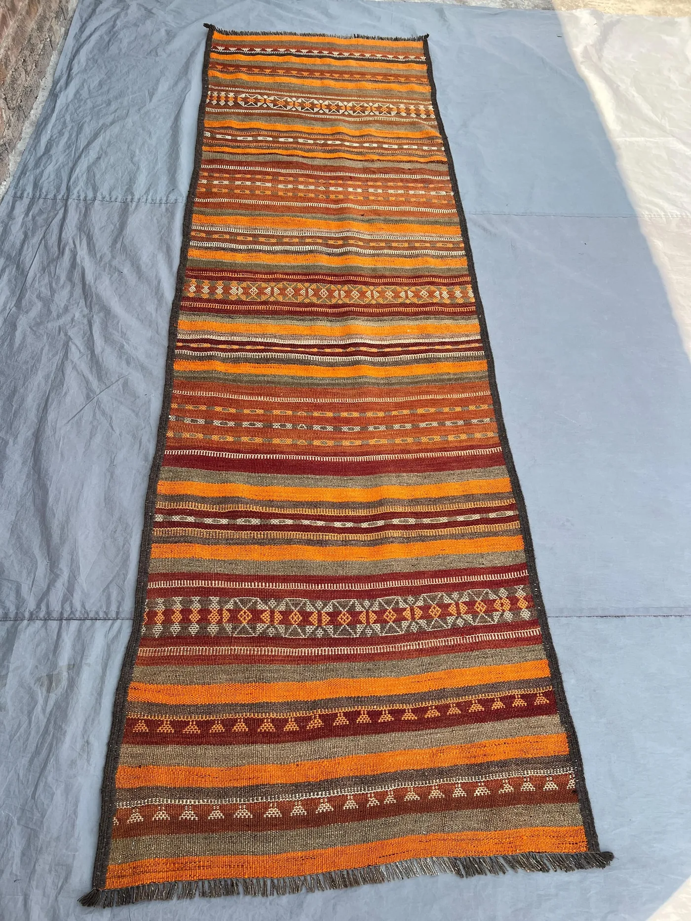 3x10 ft Antique Afghan Kilim Rug - Handwoven Flatweave, Warm Earth Tones & Geometric Design - Vintage Runner for Hallway, Entryway