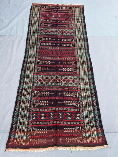 3'3x8'2 Vintage Afghan Kilim Runner Rug Dark Tribal Geometric Flatweave Handwoven Wool Hallway Runner | Hallwa