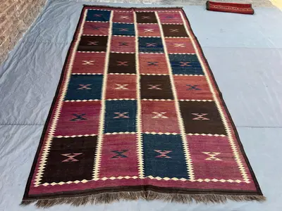 6x11 ft Vintage Afghan Kilim Rug, Handmade Flatweave Wool Rug, Large Geometric Panel Kilim, Tribal Area Rug, B