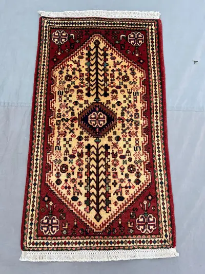 1'11x3'6 Ft Vintage Afghan Pile Rug Ivory Tree of Life Medallion Hand Knotted Wool Area Rug | Entryway Bedside