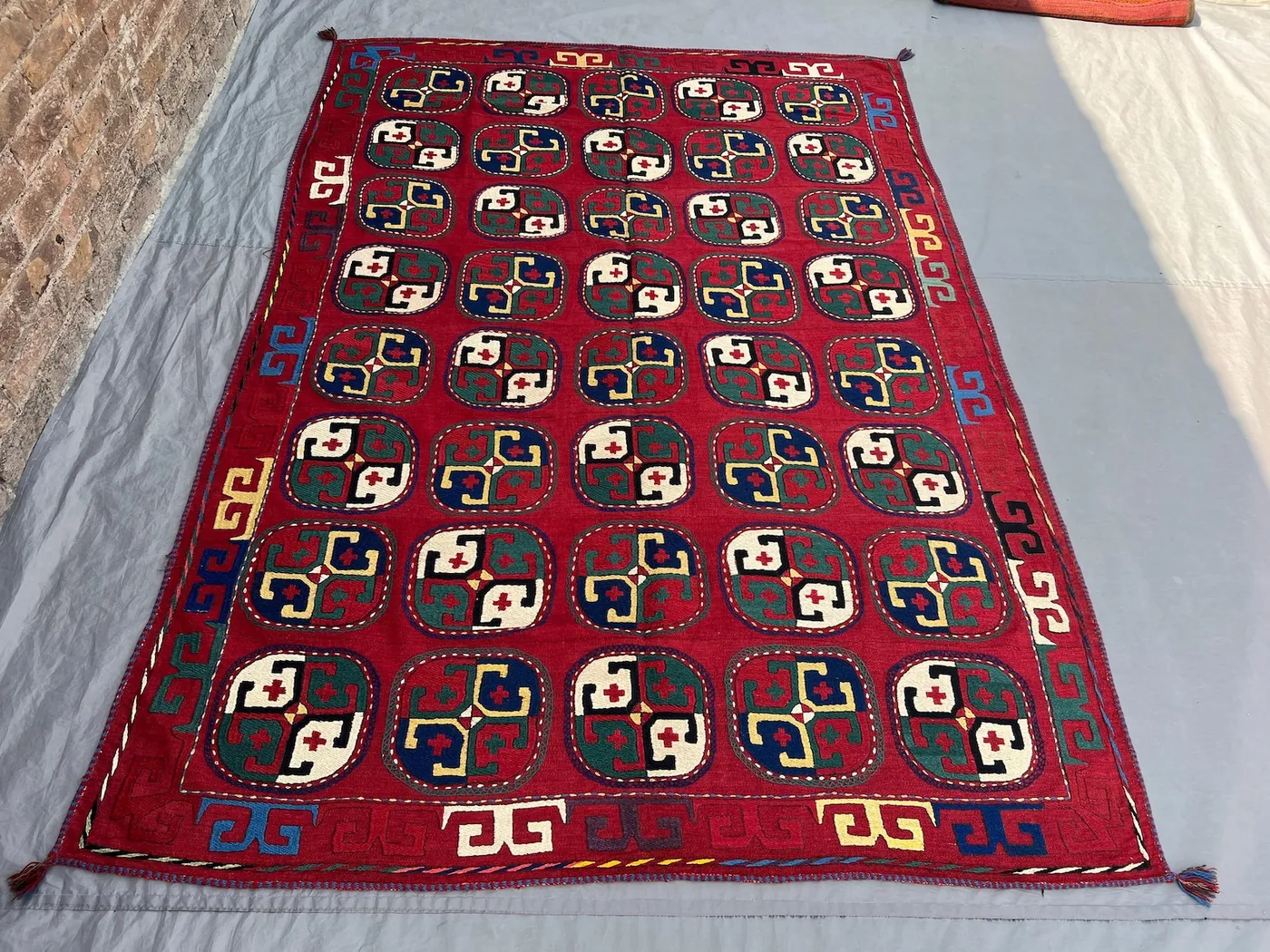 5'6x7'10 Ft Vintage Afghan Kilim Flatweave | Red All-Over Geometric | Handwoven Wool Tribal Rug for Living Room Dining Room Bedroom