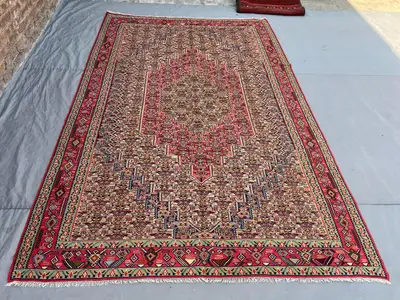 6'5x9'10 Persian-Style Mir Boteh Design Kilim | Hand-Woven Afghan Wool Flatweave | Hot Pink & Ivory Paisley Me