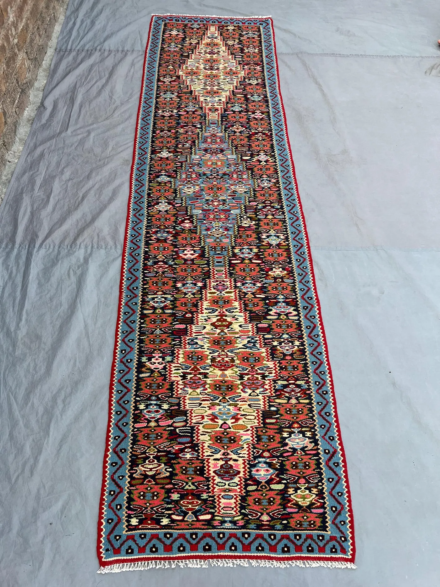 2'5x9'7 ft Vintage Afghan Kilim Runner, Handmade Flatweave Wool Rug, Long Hallway Runner Rug, Tribal Floral Carpet, Boho Home Decor