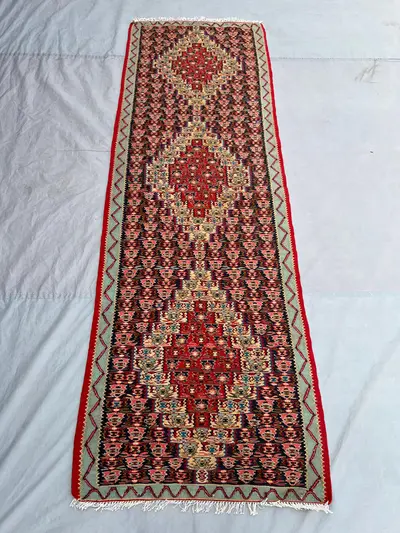 2'7x8 Vintage Afghan Flat Woven Wool Kilim Runner Red Navy Dense All Over Multicolor Floral Boteh Tribal Boho 