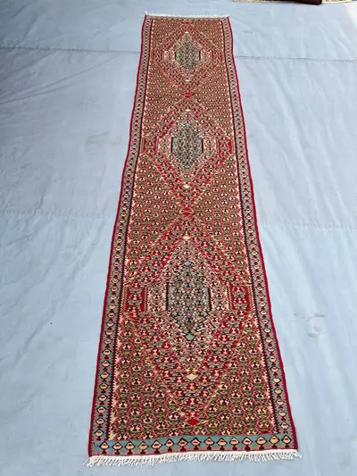 2'3x9'8 Vintage Afghan Flat Woven Wool Kilim Runner Red Olive Dense All Over Floral Boteh Diamond Medallion Bo