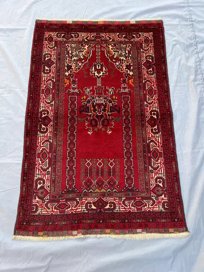 2.9x4.2 ft Afghan Turkoman Tribal Prayer Rug Hand-Knotted Wool, Vintage Rug, Islamic Decor, Traditional Afghan