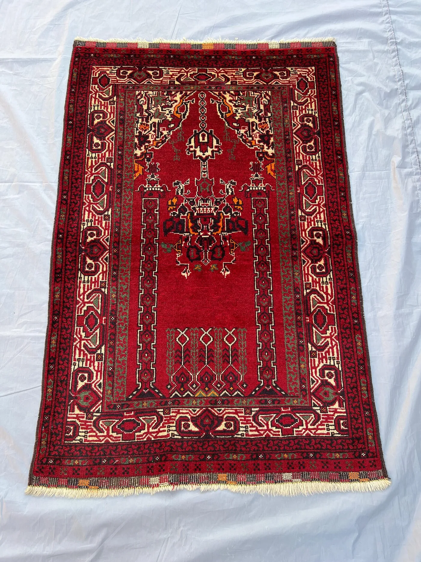 2.9x4.2 ft Afghan Turkoman Tribal Prayer Rug Hand-Knotted Wool, Vintage Rug, Islamic Decor, Traditional Afghan Rug, Bohemian Accent Carpet