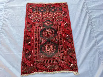 2.6x3.10 ft Afghan Turkoman Tribal Prayer Rug Hand-Knotted Wool, Vintage Rug, Islamic Decor, Traditional Afgha