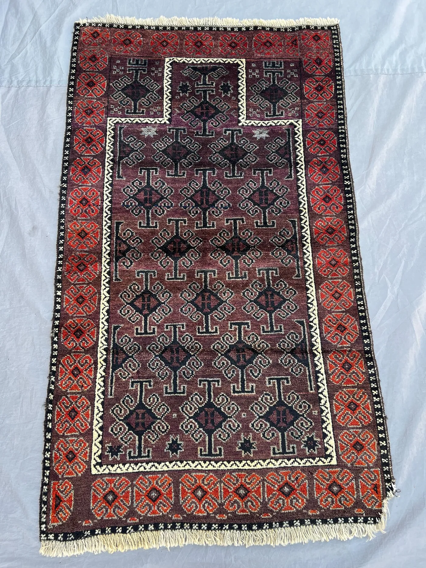 2'7x4'5 ft Vintage Afghan Prayer Rug, Handmade Baluchi Wool Rug, Tribal Islamic Mihrab Rug, Small Boho Rustic Carpet Accent Area Rug
