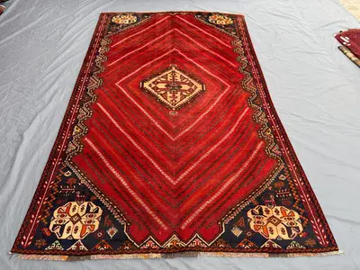 Turkish Inspired Caucasian Rug, 5'10x9'7 ft (178x292 cm), Vintage Hand-Knotted Wool, Soft Red and Black, Triba