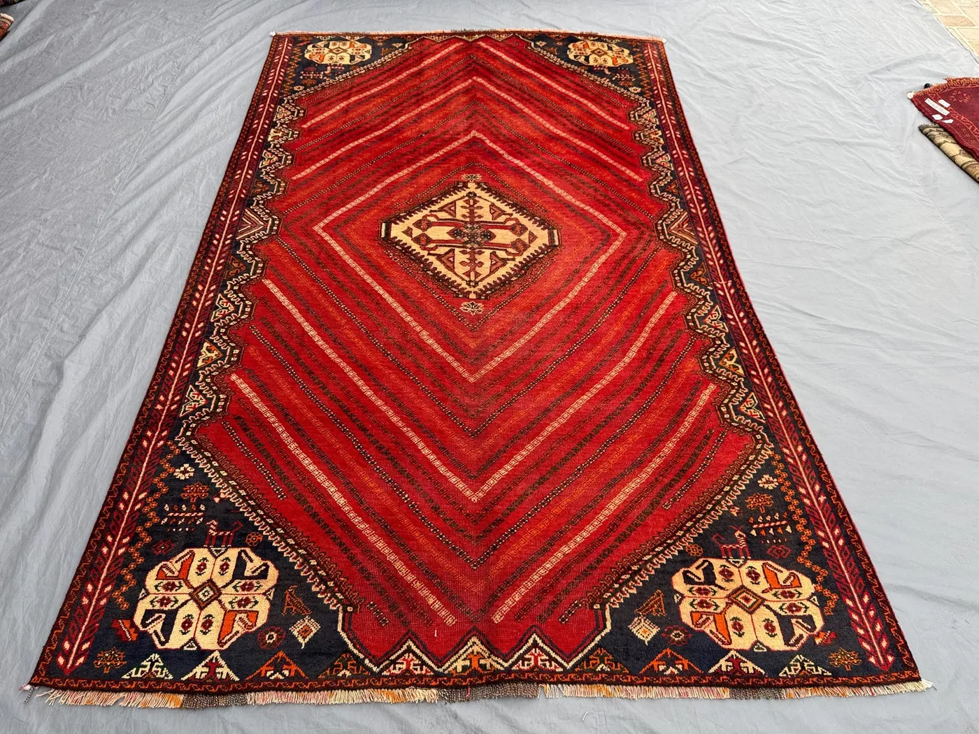 Turkish Inspired Caucasian Rug, 5'10x9'7 ft (178x292 cm), Vintage Hand-Knotted Wool, Soft Red and Black, Tribal Design, One-of-a-Kind